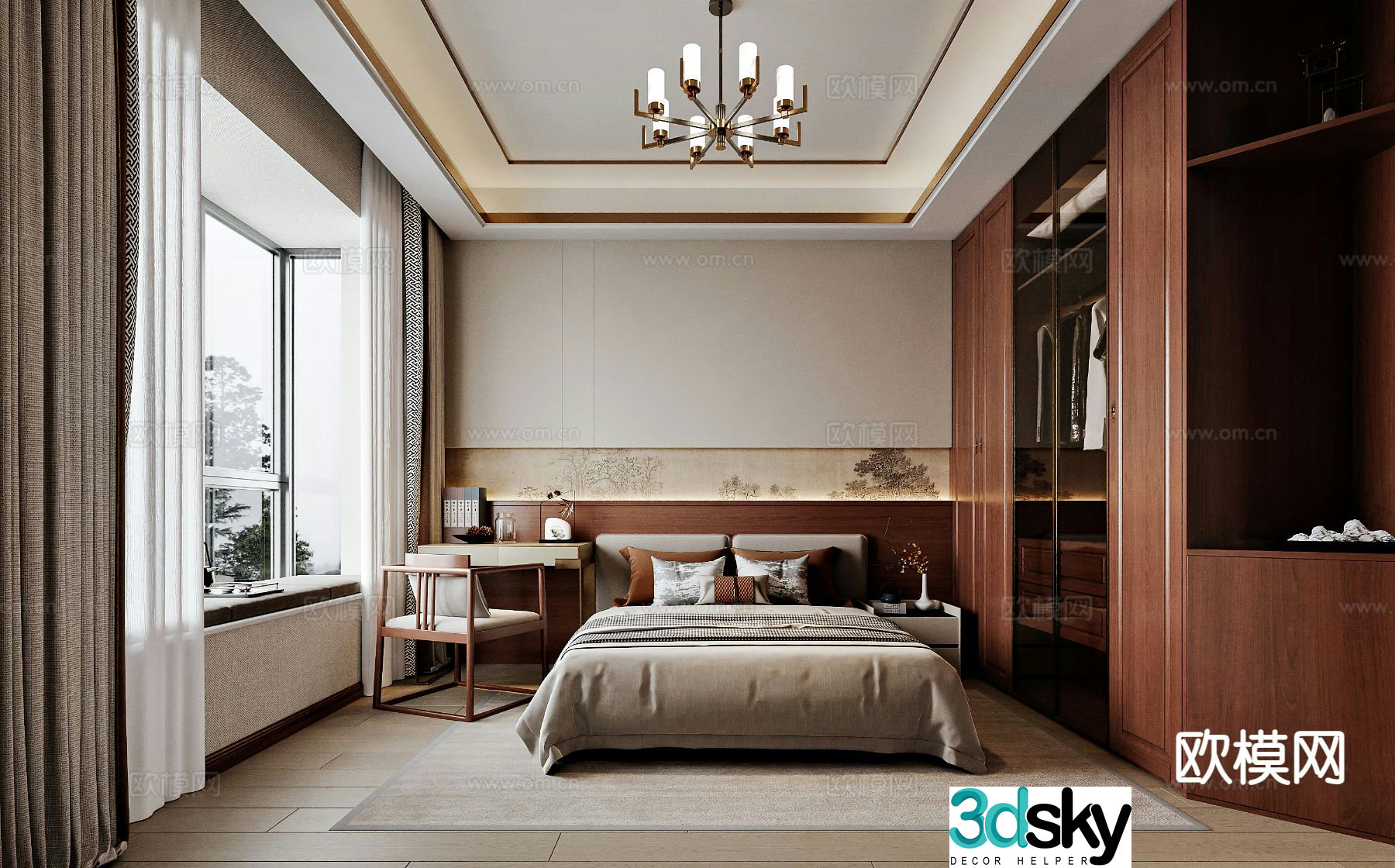 New Chinese style bedroom master bedroom d model