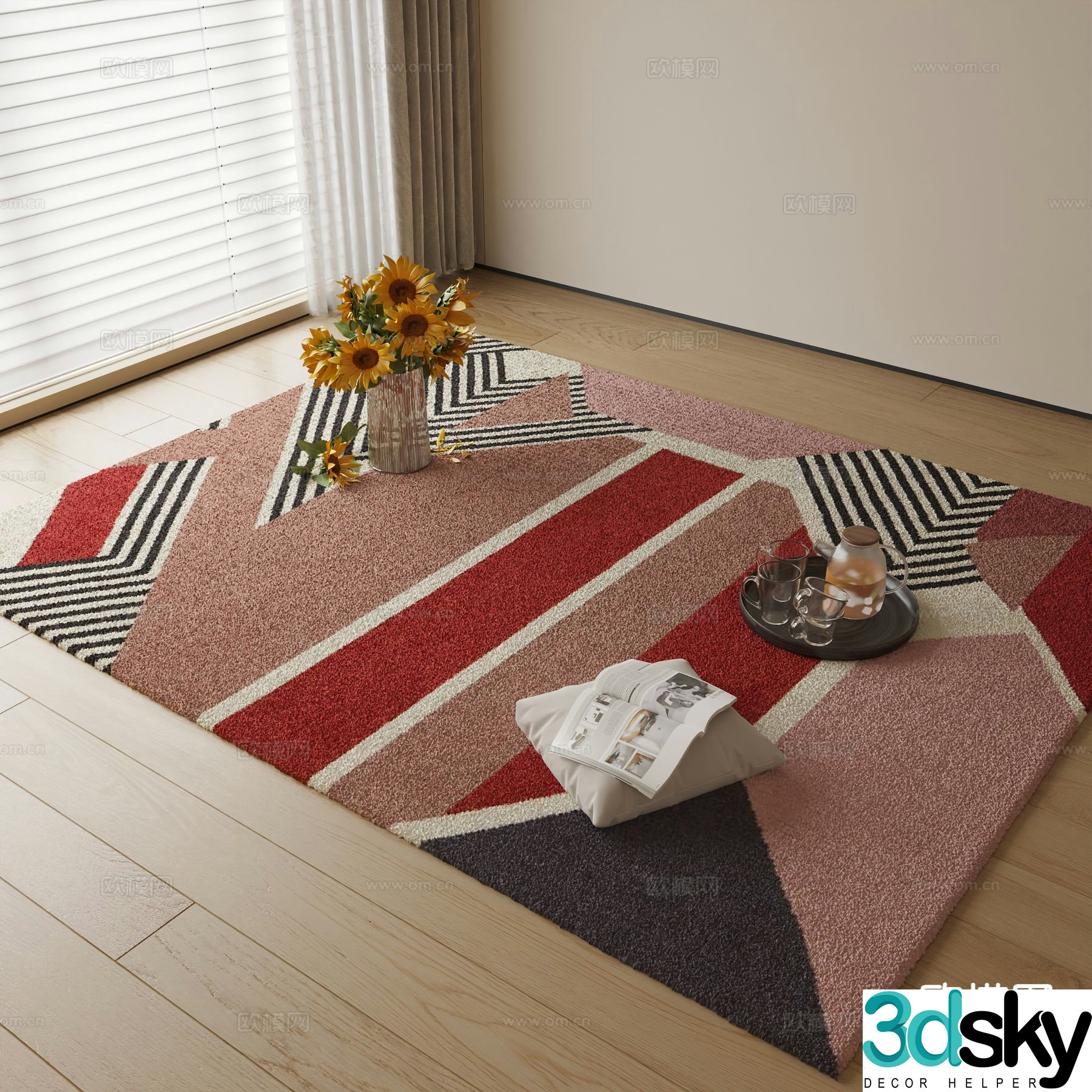 Red geometric carpet 3d model