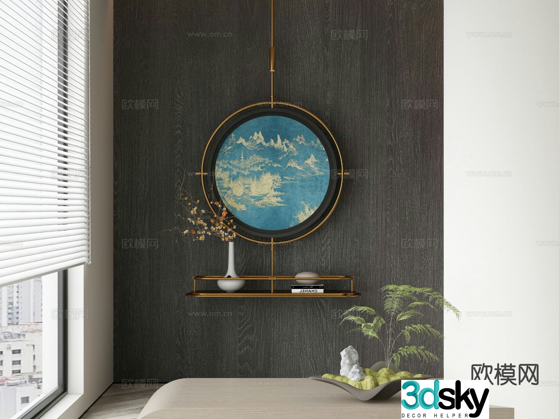 New Chinese style decorative painting round hanging ornament 3D model