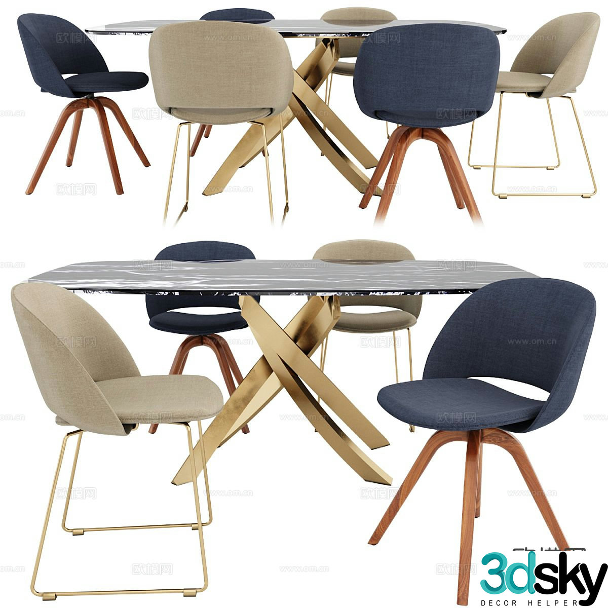 Italian dining table and chairs 3d model