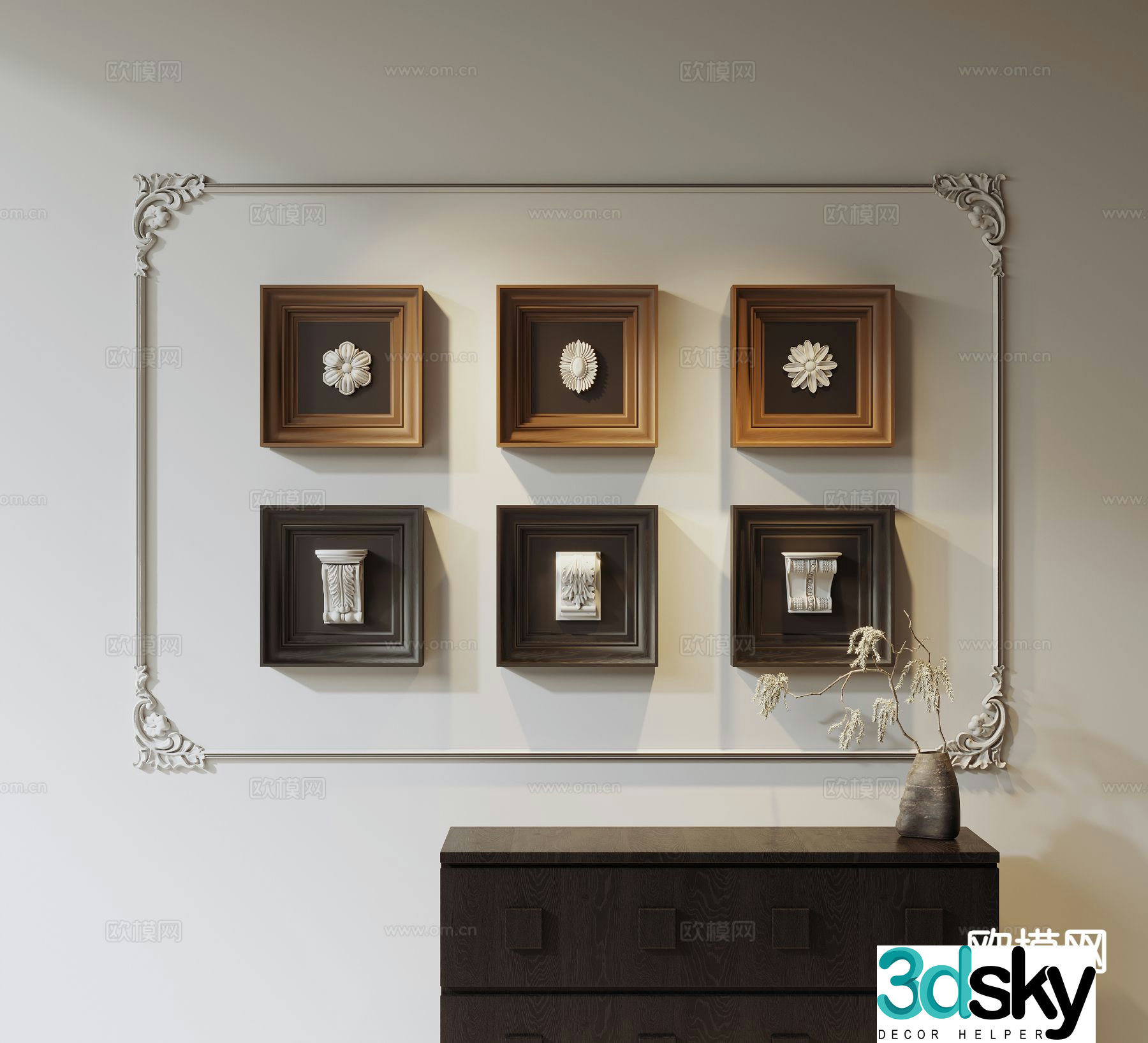 Medieval style plaster wall decoration sculpture hanging painting three-dimensional painting 3D model