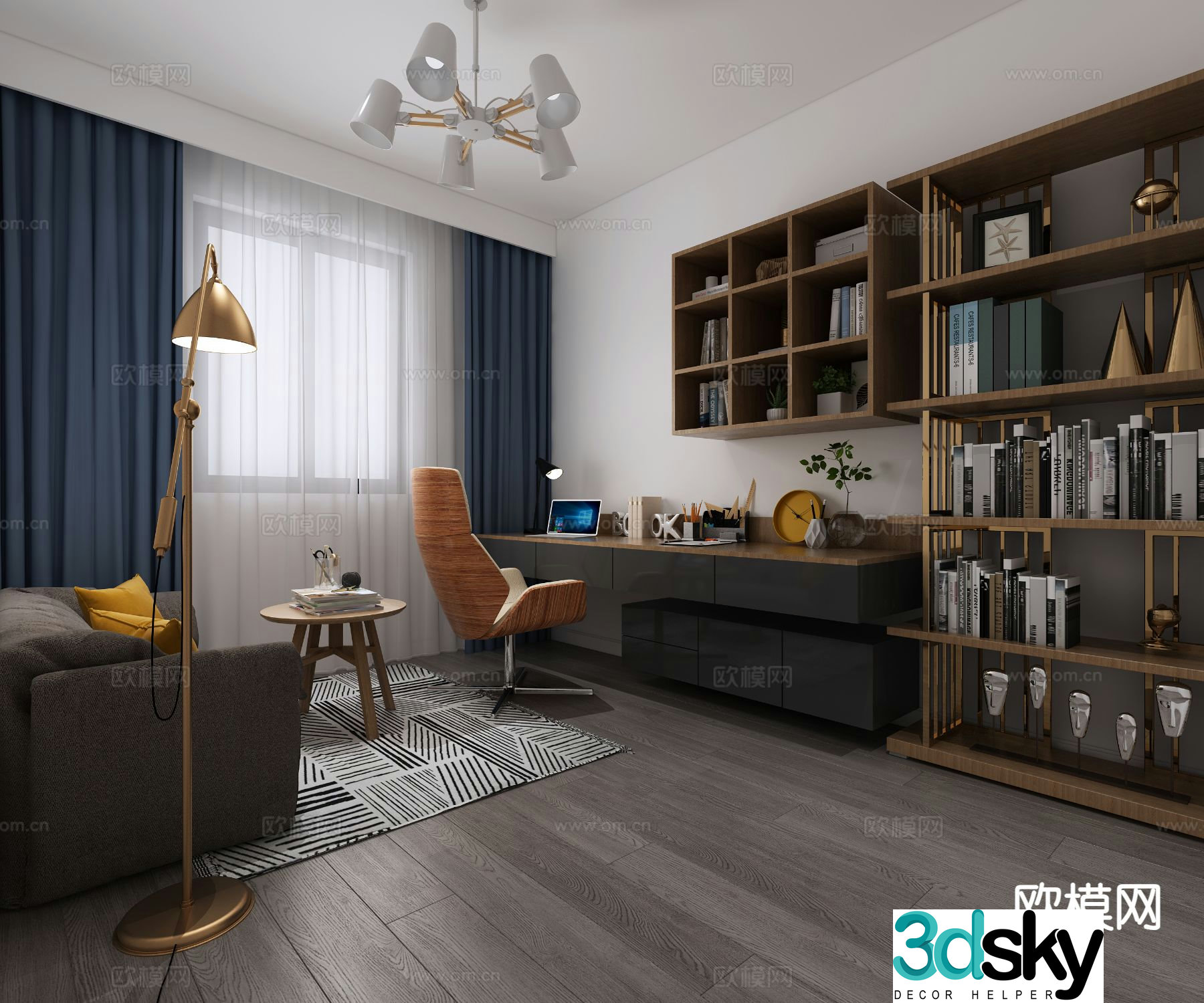 Modern study room 3d model