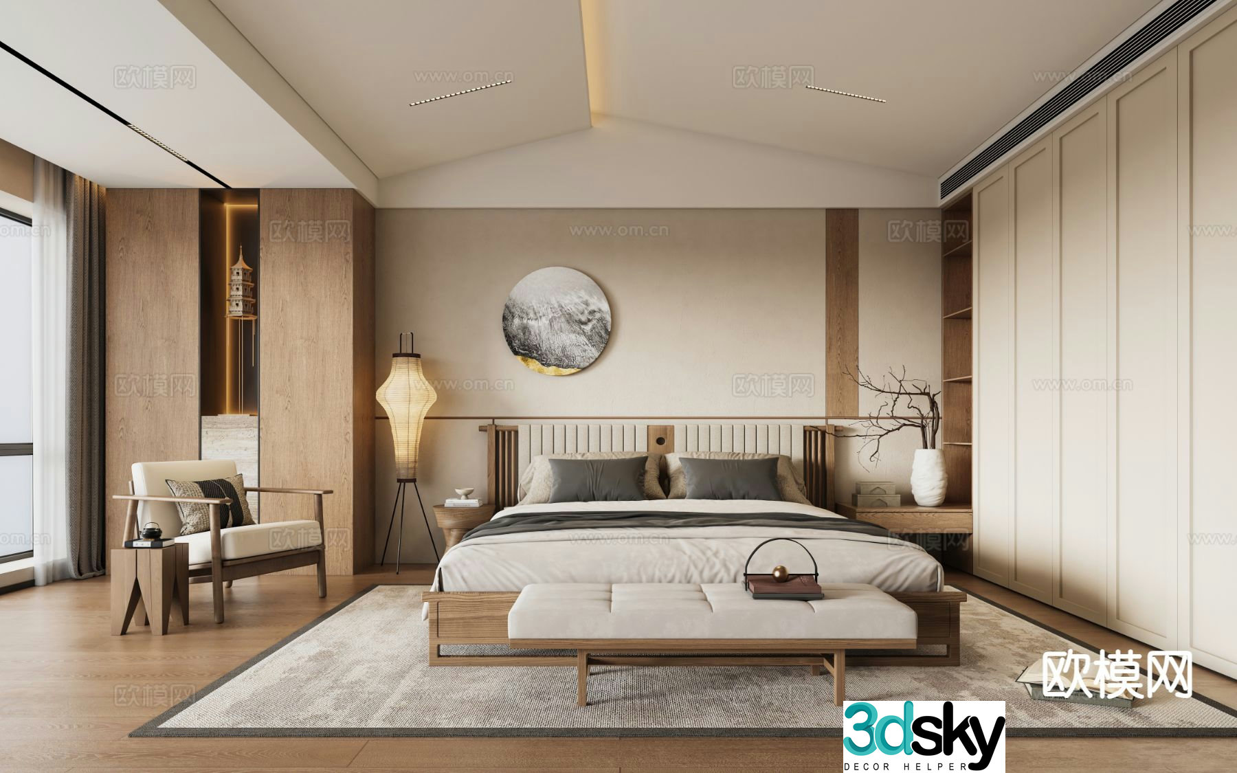 New Chinese style bedroom master bedroom zen bedroom 3d model