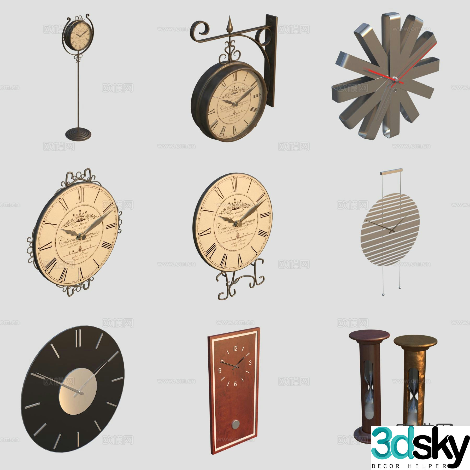 clock clock wall clock hourglass 3d model
