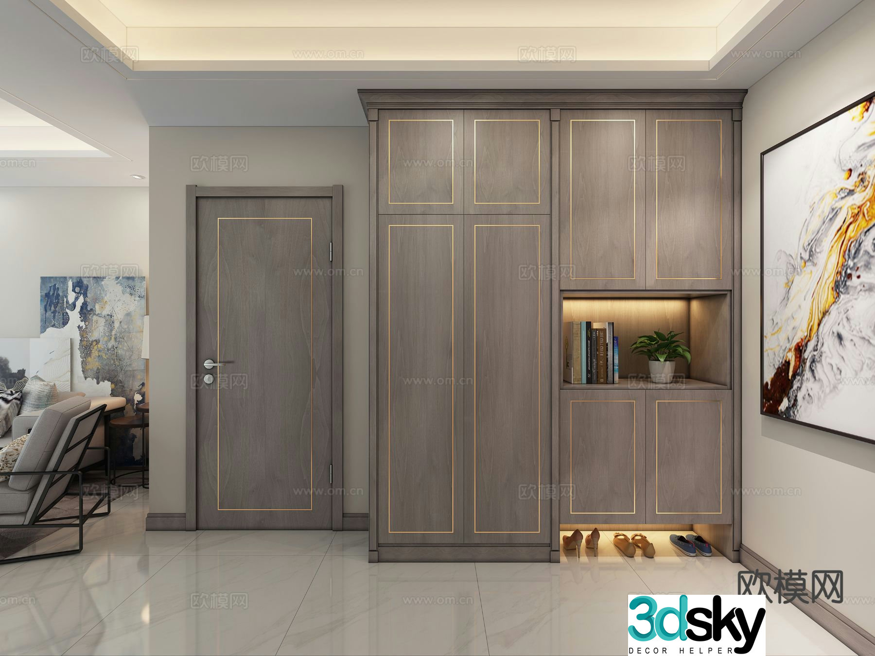 Modern entrance shoe cabinet custom shoe cabinet 3d model