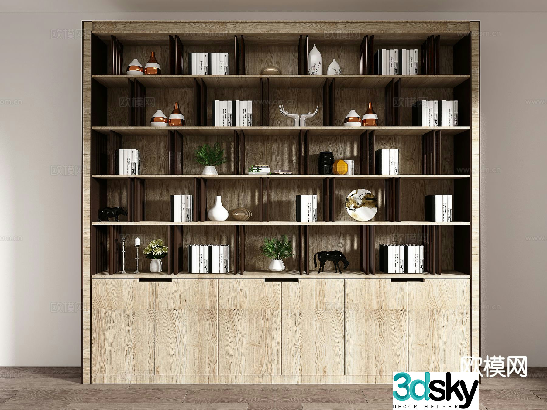 Nordic solid wood bookcase bookshelf 3d model