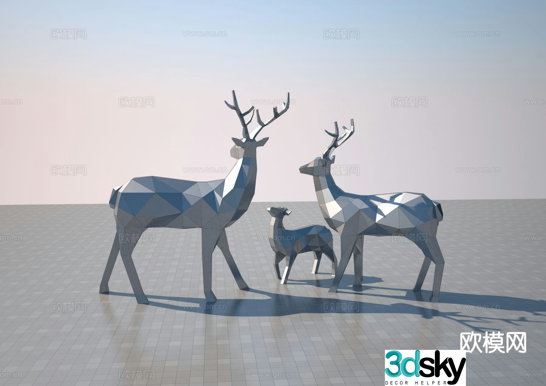 Stainless steel block face deer sculpture 3d model