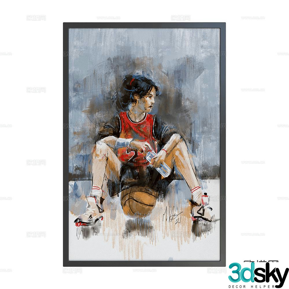 NC Design figure oil painting basketball player decorative painting 3d model