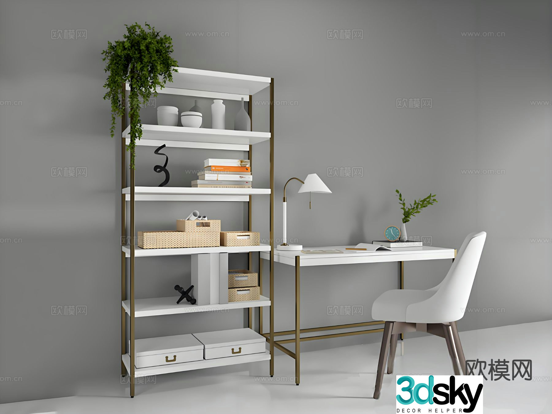 Light luxury desk chair shelf 3d model