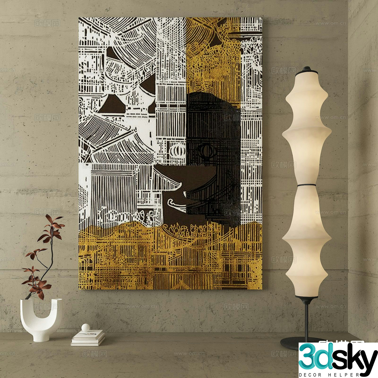 New Chinese style rubbings architectural paintings decorative paintings 3D model