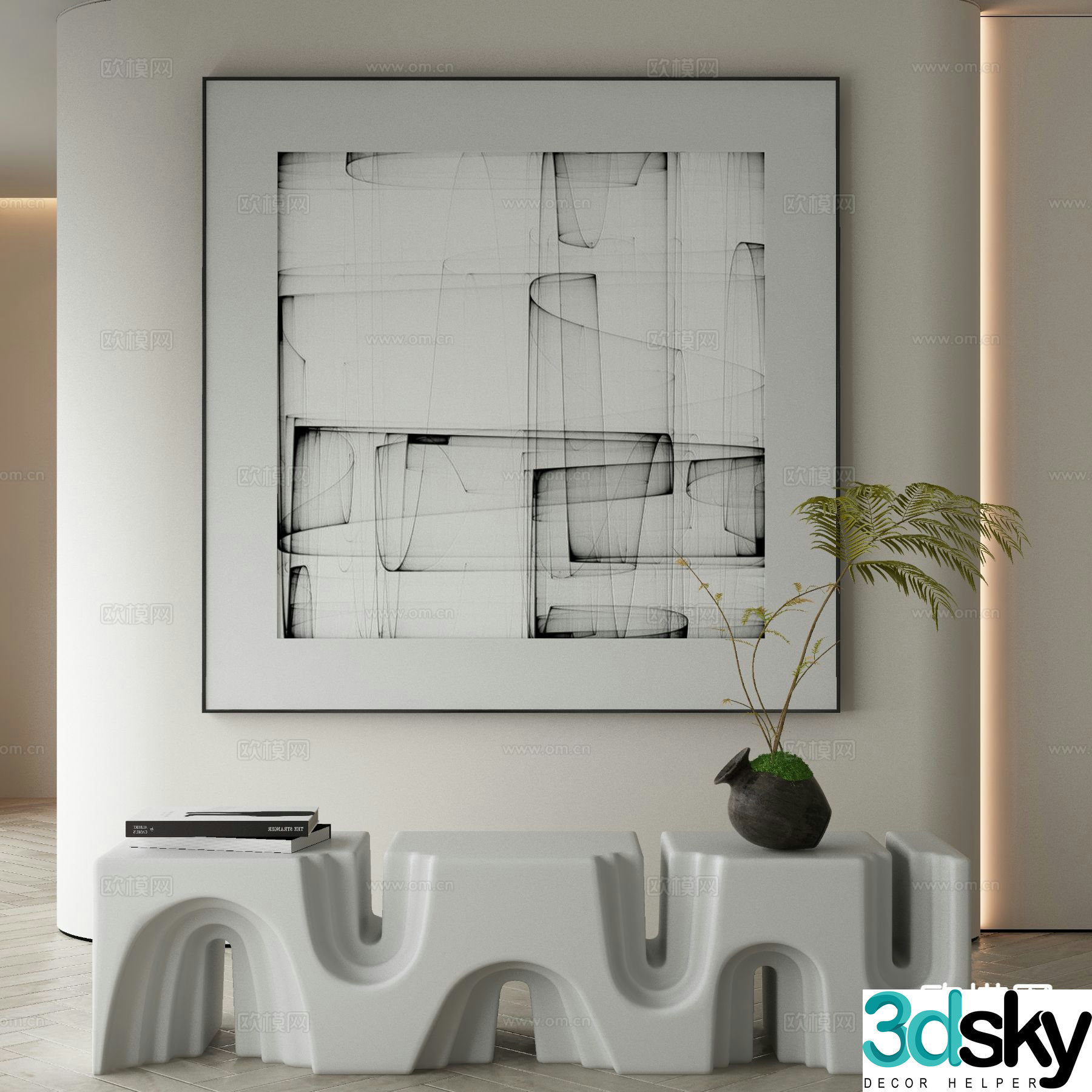 Modern decorative painting black and white abstract painting 3d model