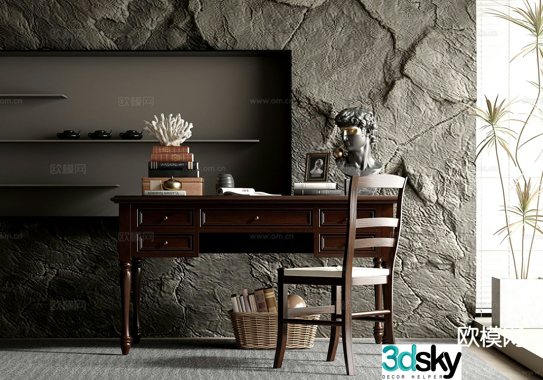 Simple European style desk and chair 3d model