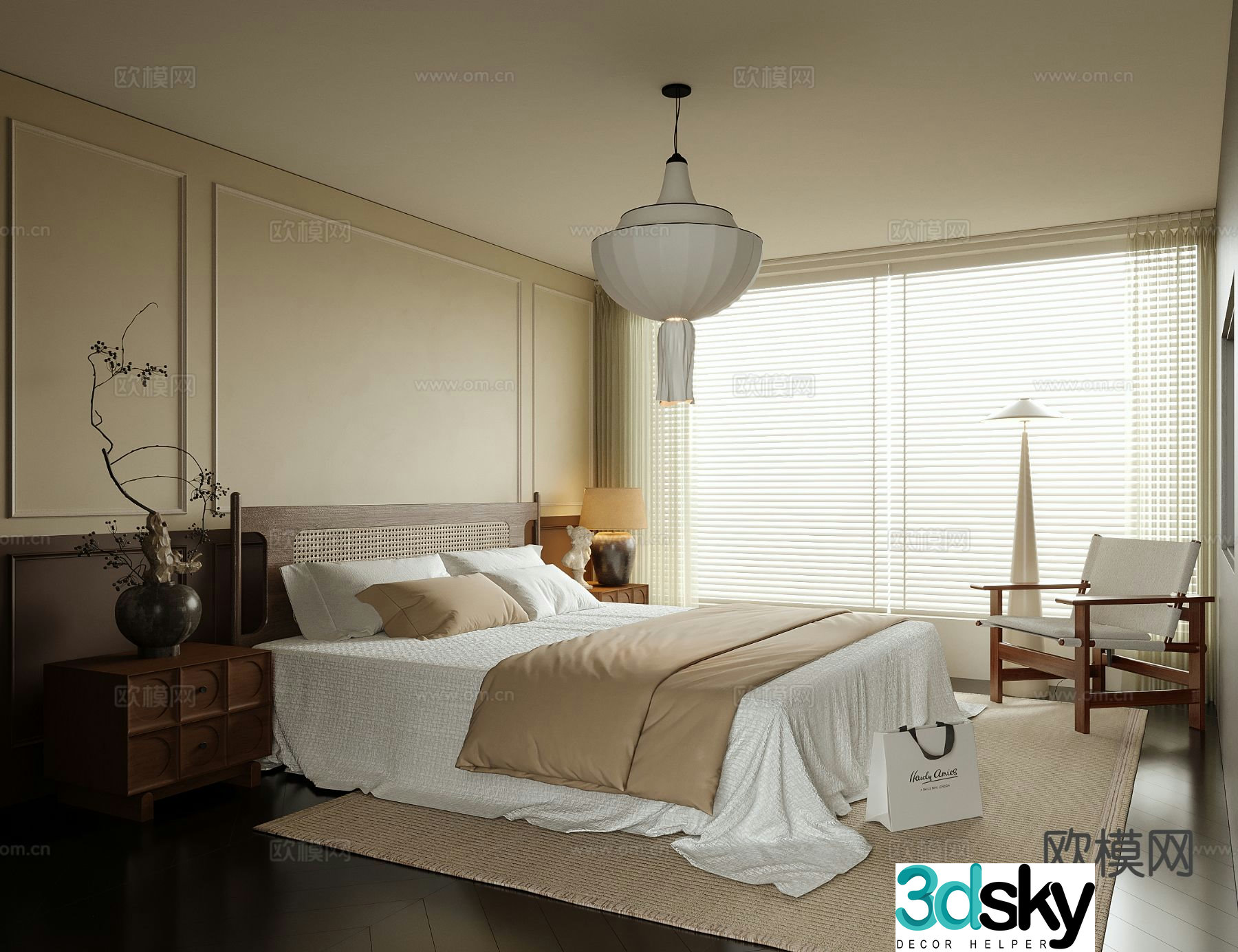 Wabi-sabi style bedroom master bedroom 3d model