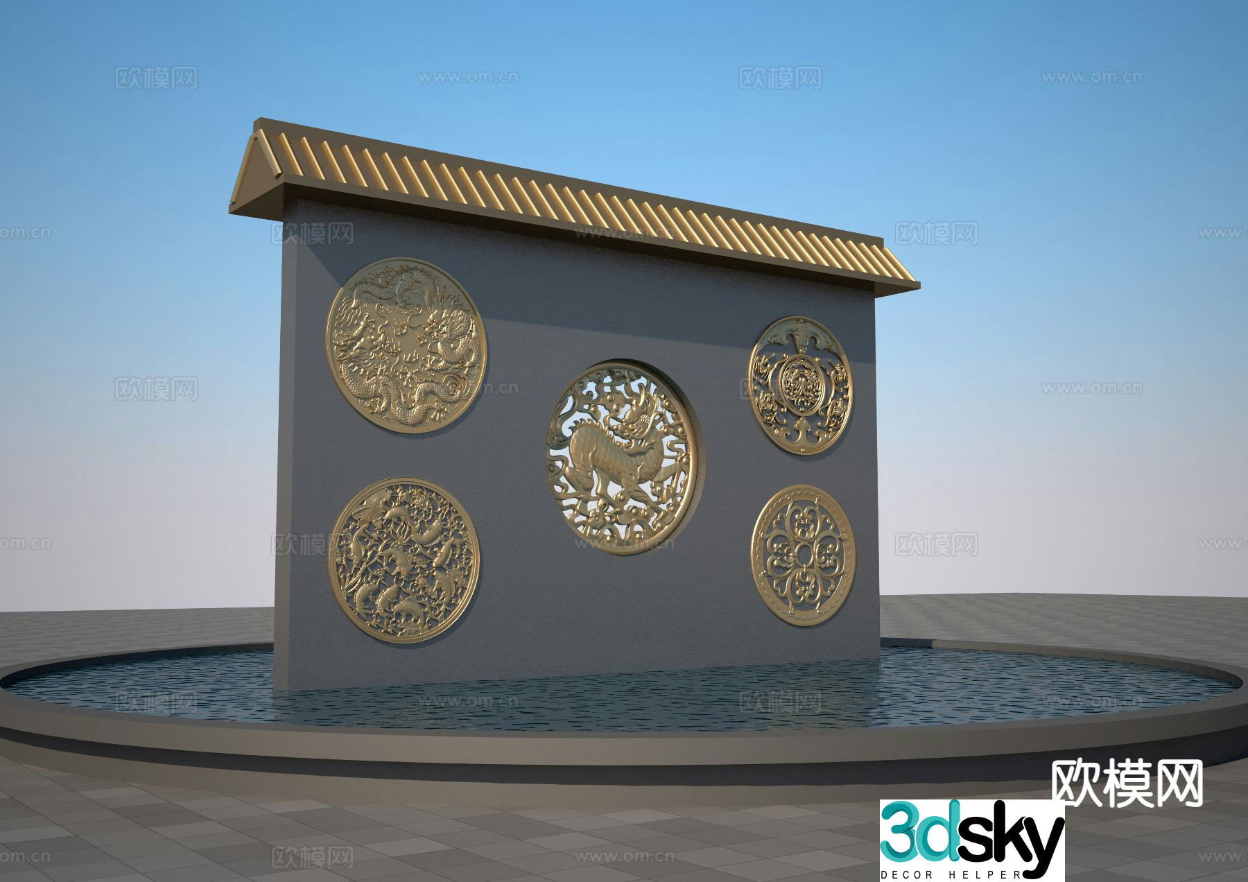 New Chinese style window grille wall 3D model