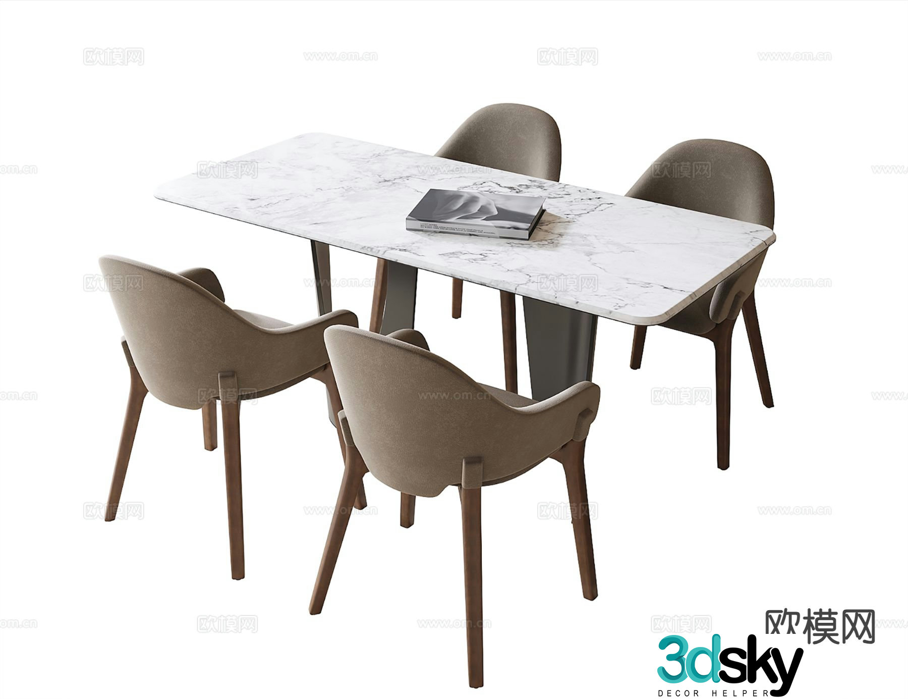 Modern long dining table and chairs 3d model