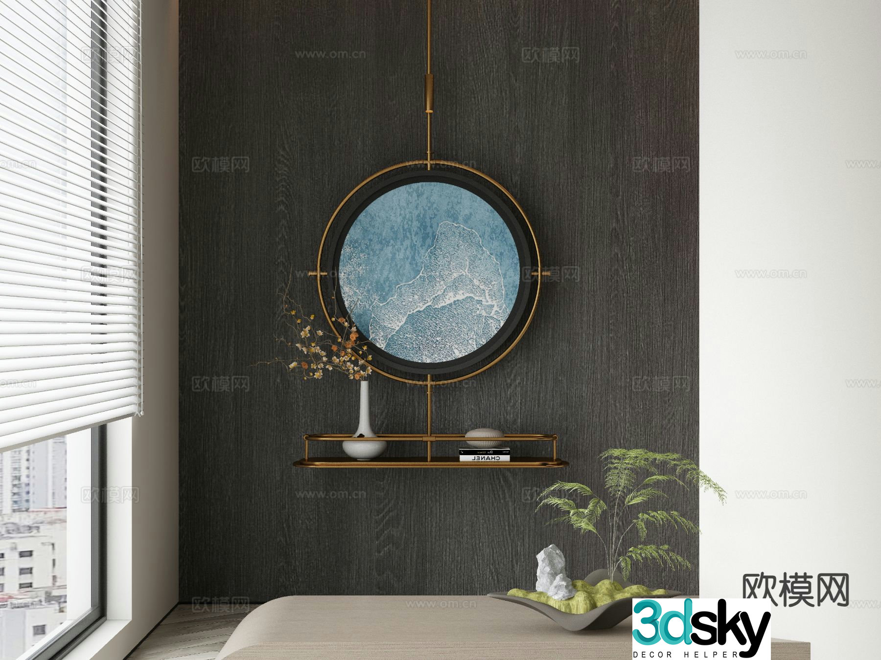 New Chinese style round hanging painting texture painting decorative painting 3D model