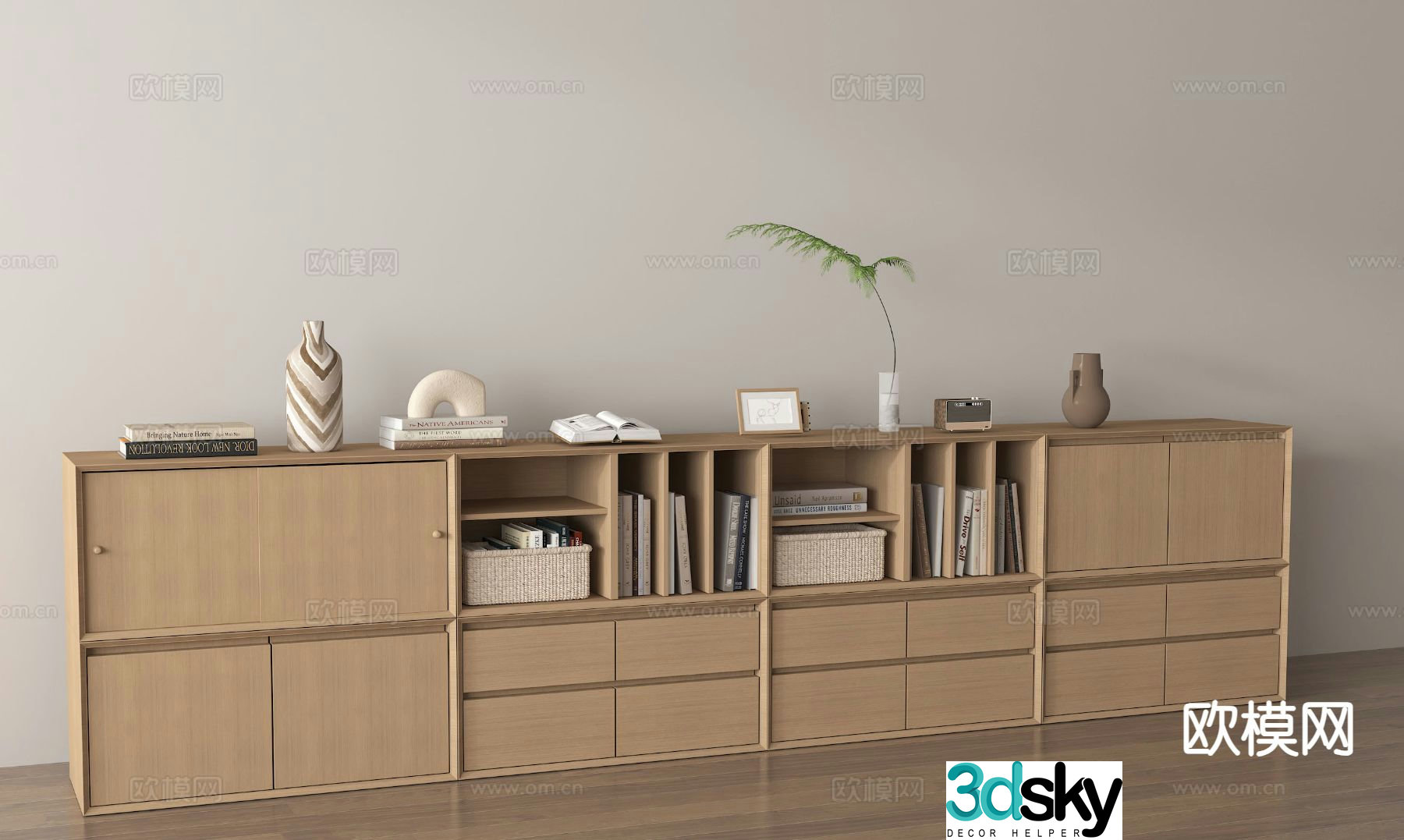Modern low bookcase floor cabinet 3d model