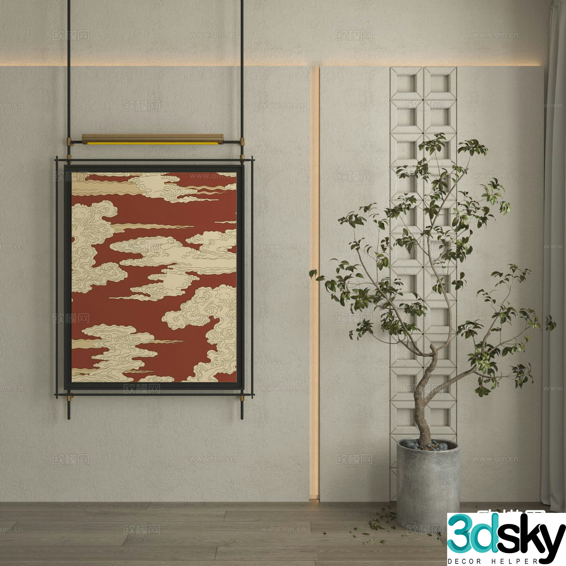 Medieval style decorative painting Xiangyun hanging painting 3D model