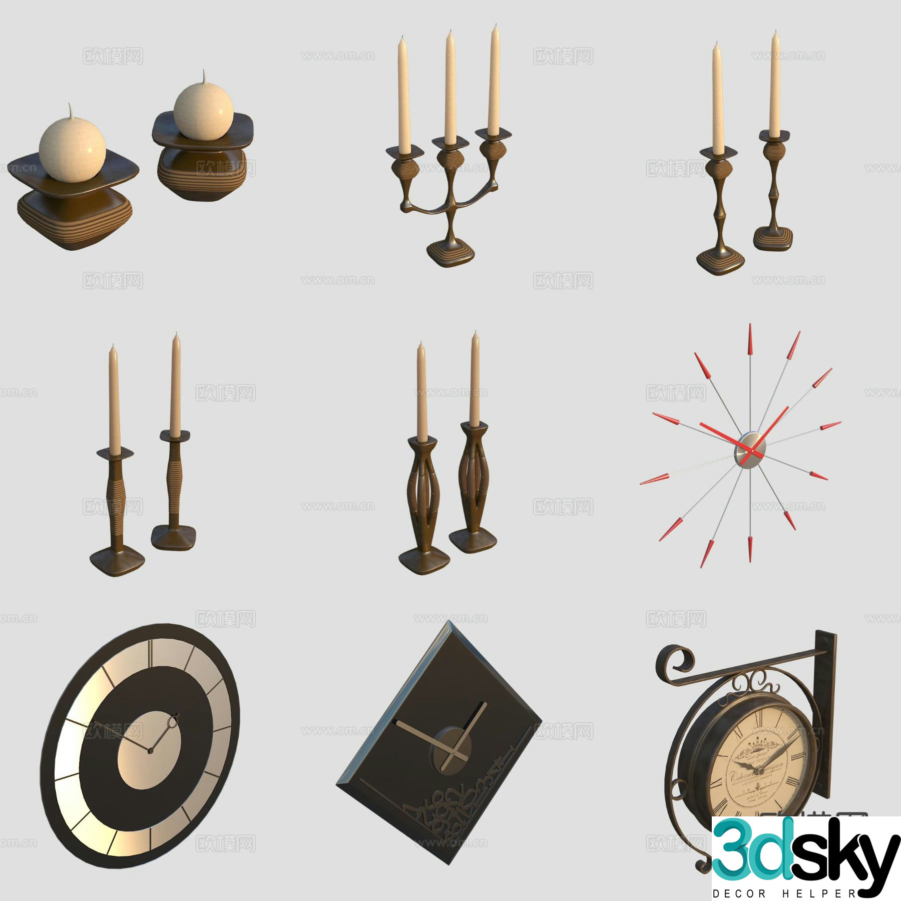 Medieval style decorations ornaments candlestick lamp clock 3d model