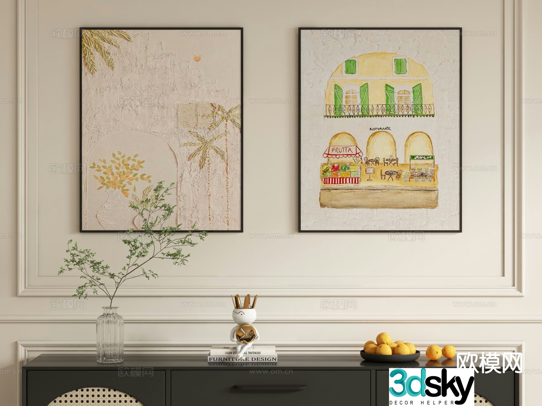 Cream style oil painting cartoon decorative painting hanging painting 3d model