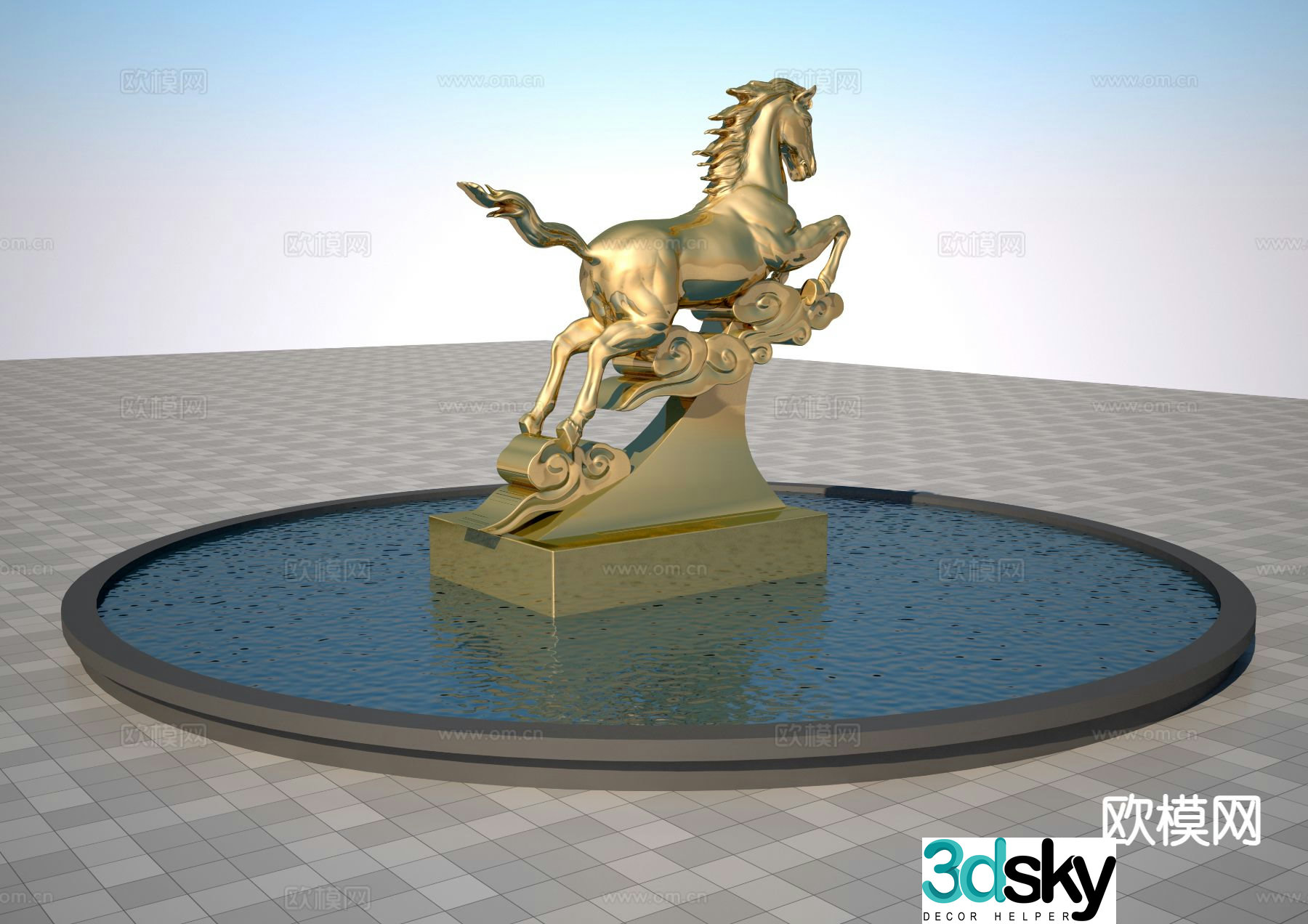 Modern electroplated pegasus sculpture 3d model