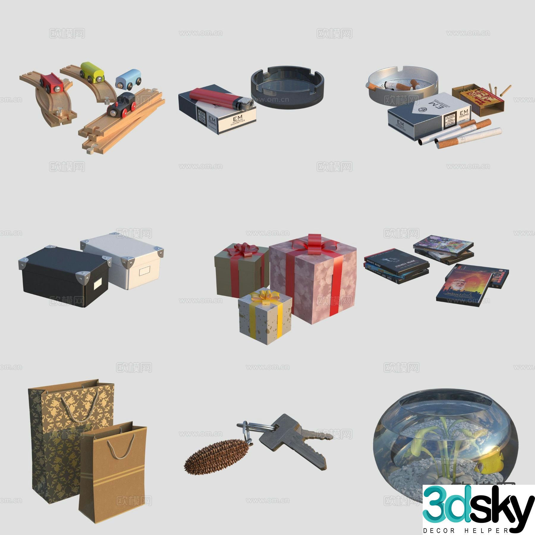 Modern decorations ornaments gift boxes fish tanks cigarette boxes 3D models