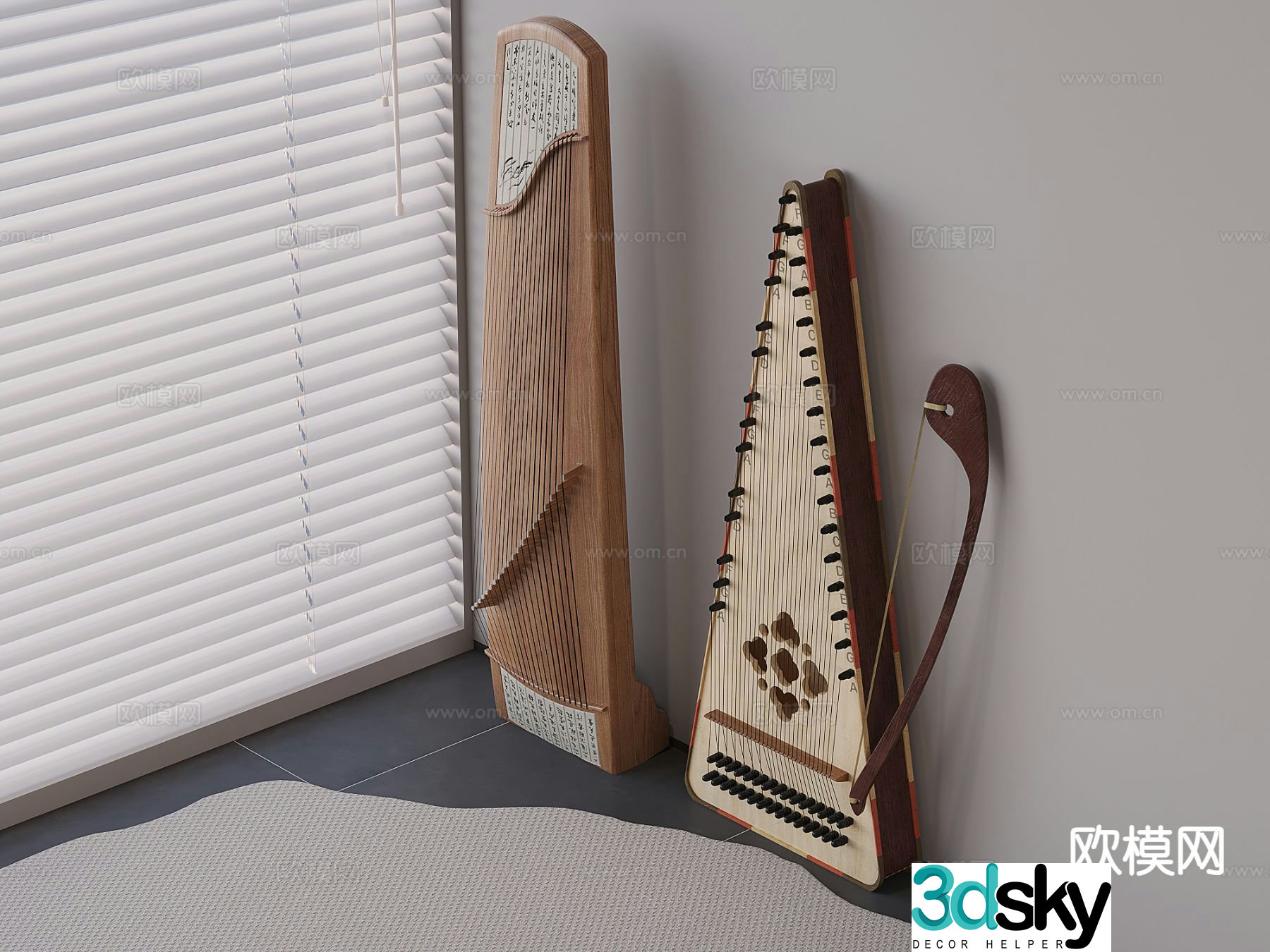 Guzheng Bowed String Instrument Saltery 3d model
