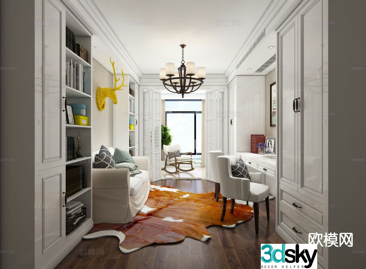 3D model of simple European study room