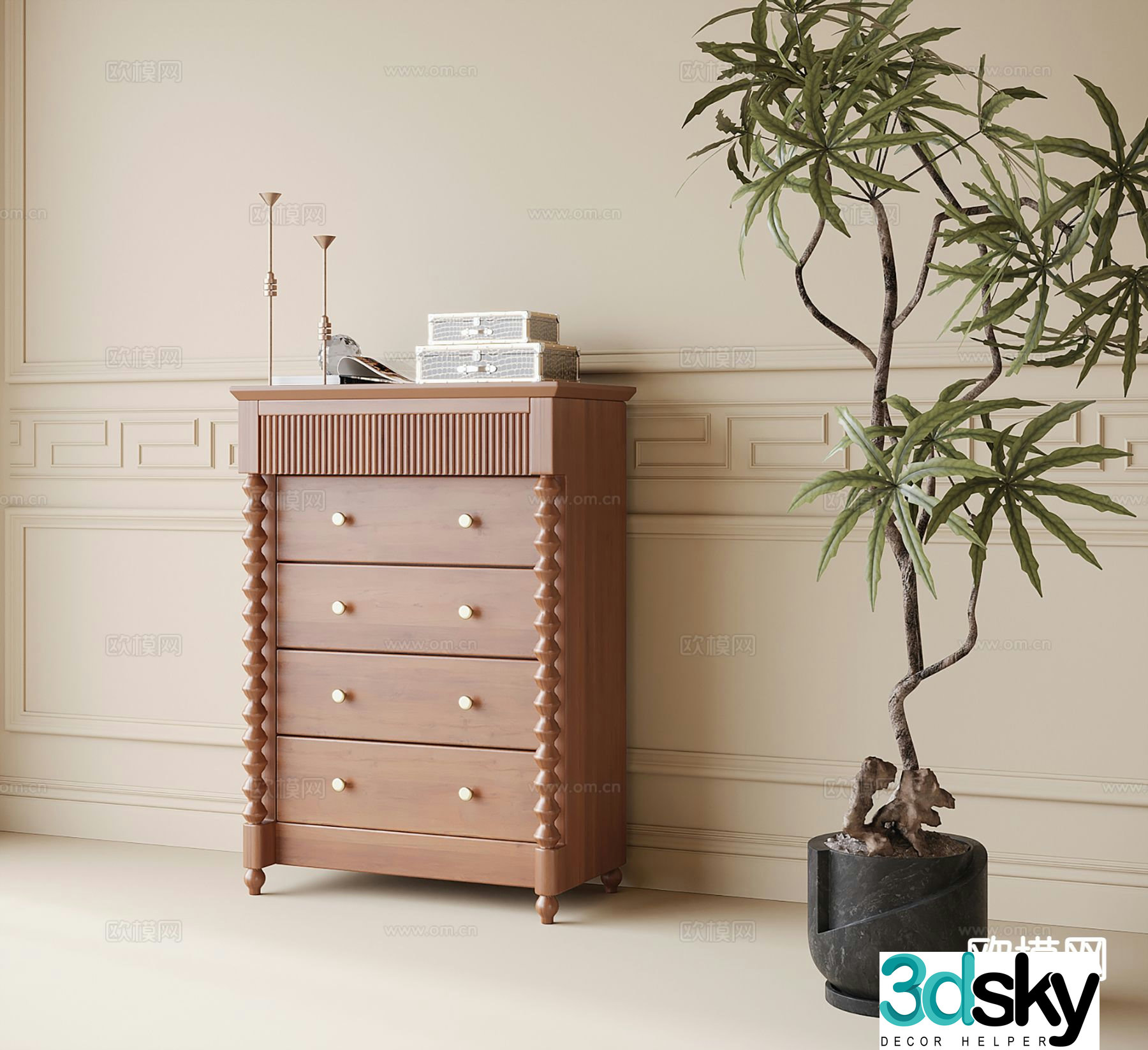 Medieval style chest of drawers 3D model