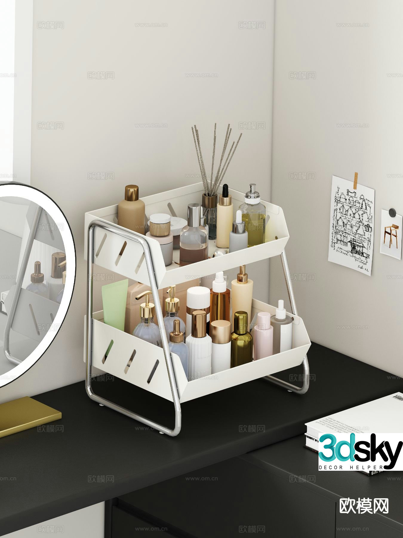 Modern skin care product shelf 3d model