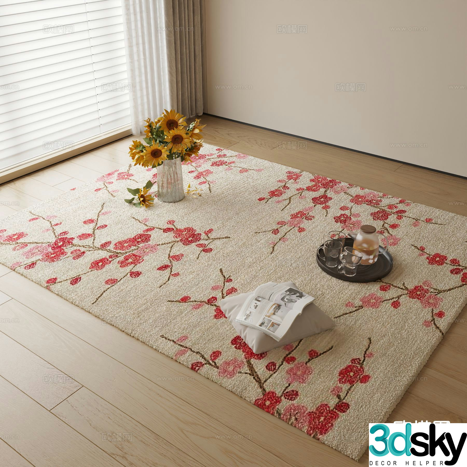 New Chinese style carpet plum blossom carpet 3d model