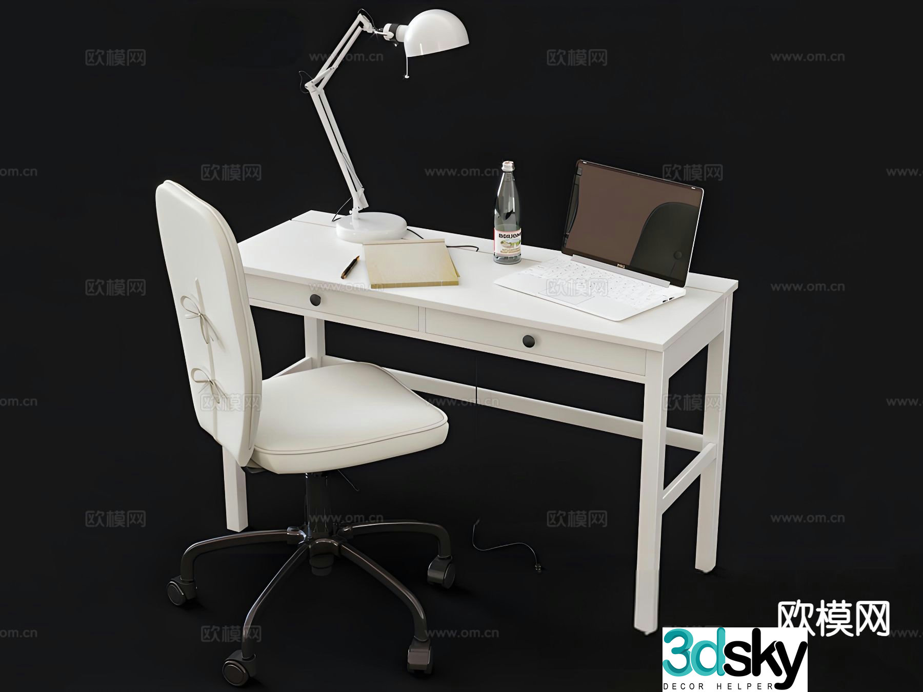 Modern desk study table computer desk computer chair 3d model