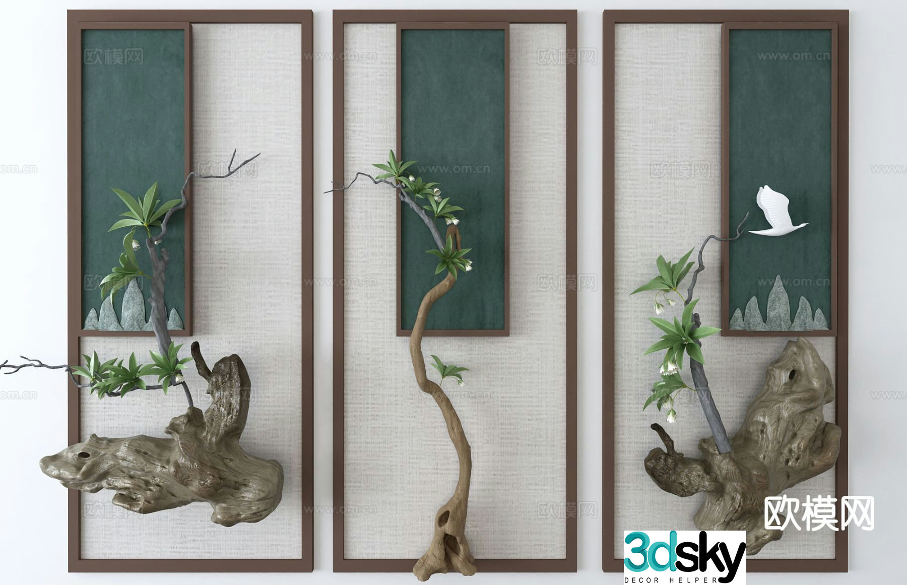 New Chinese style wall decoration plant hanging 3D model