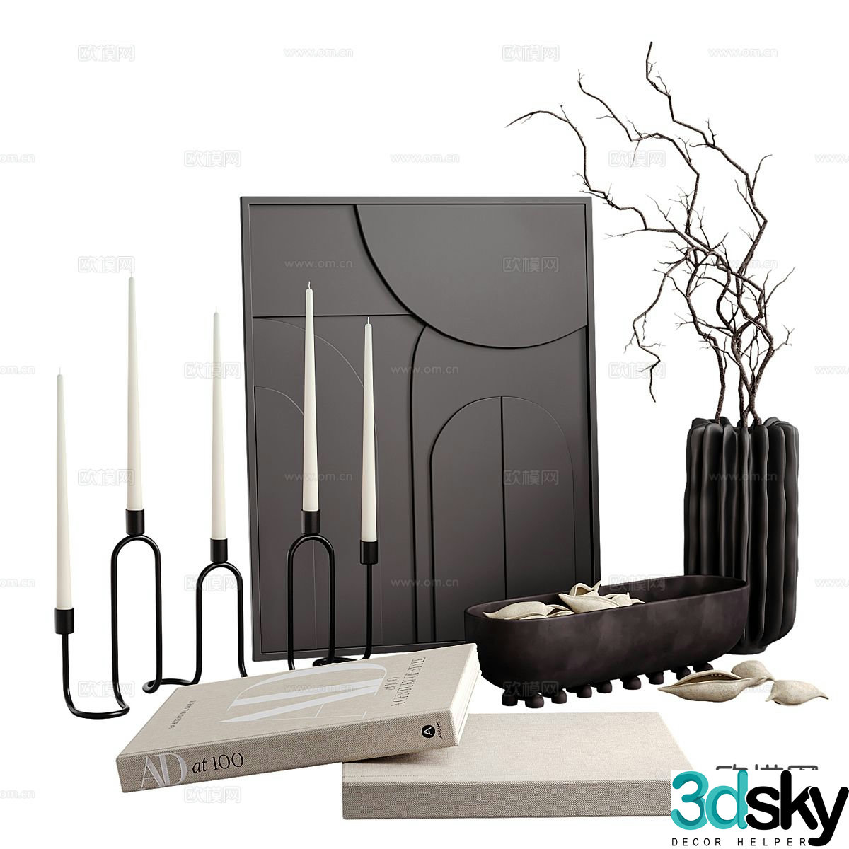 Modern decorations books candlestick lamp 3d model