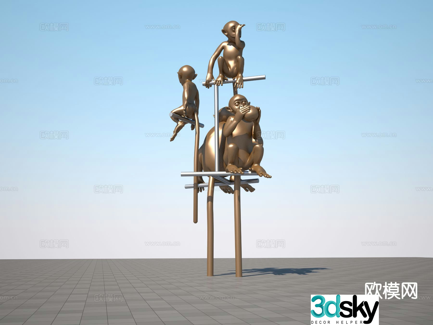 Golden Monkey Sculpture Monkey Sculpture 3D Model
