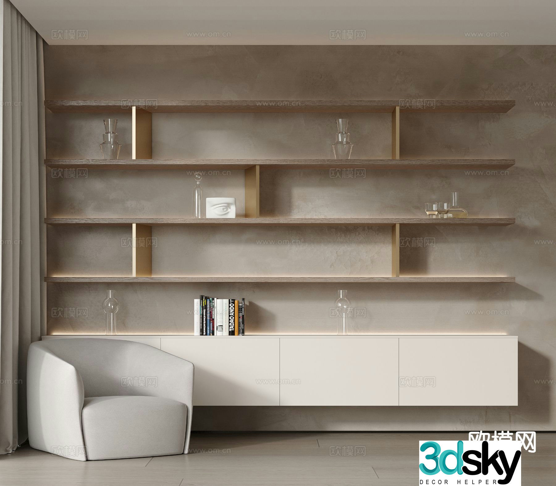 Modern bookcase shelf display rack 3d model