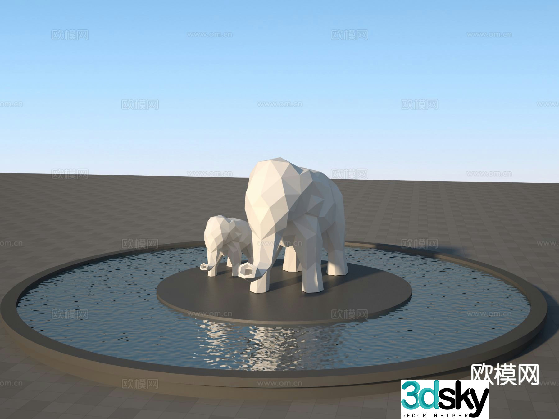 Abstract block face elephant sculpture 3d model