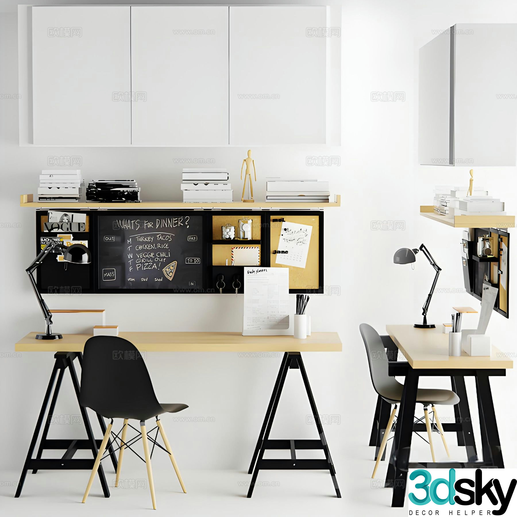 Nordic desk study table computer desk 3d model