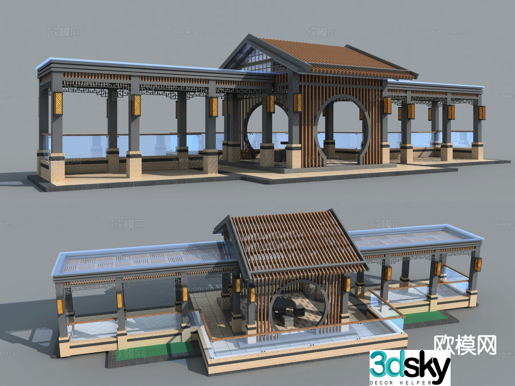 Chinese style corridor corridor corridor 3d model