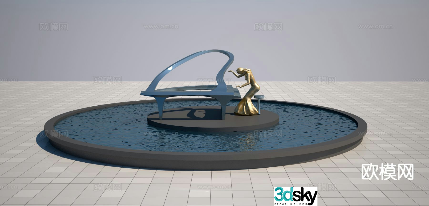 Modern piano playing sculpture 3d model