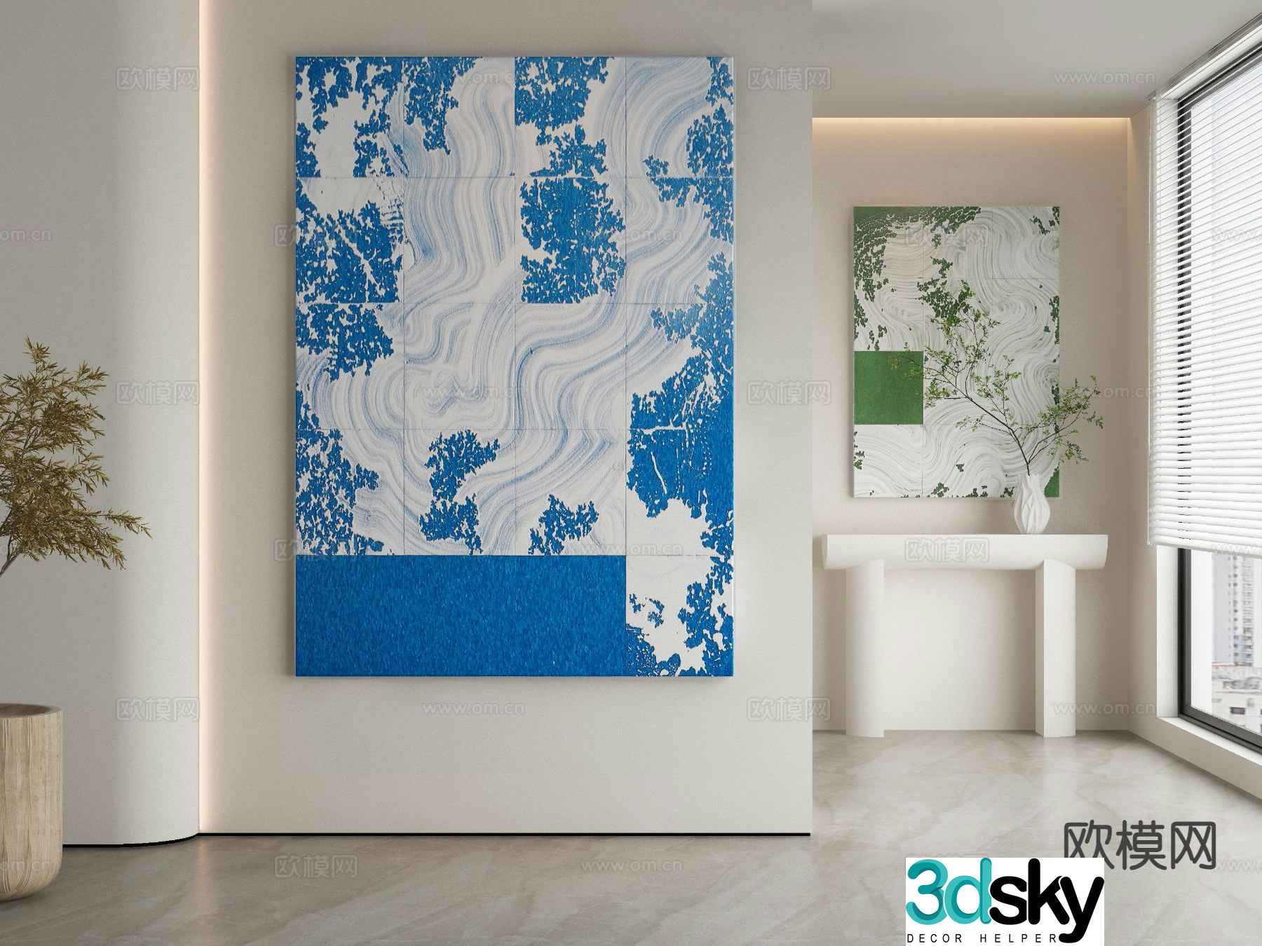 Modern decorative painting blue painting puzzle painting 3d model