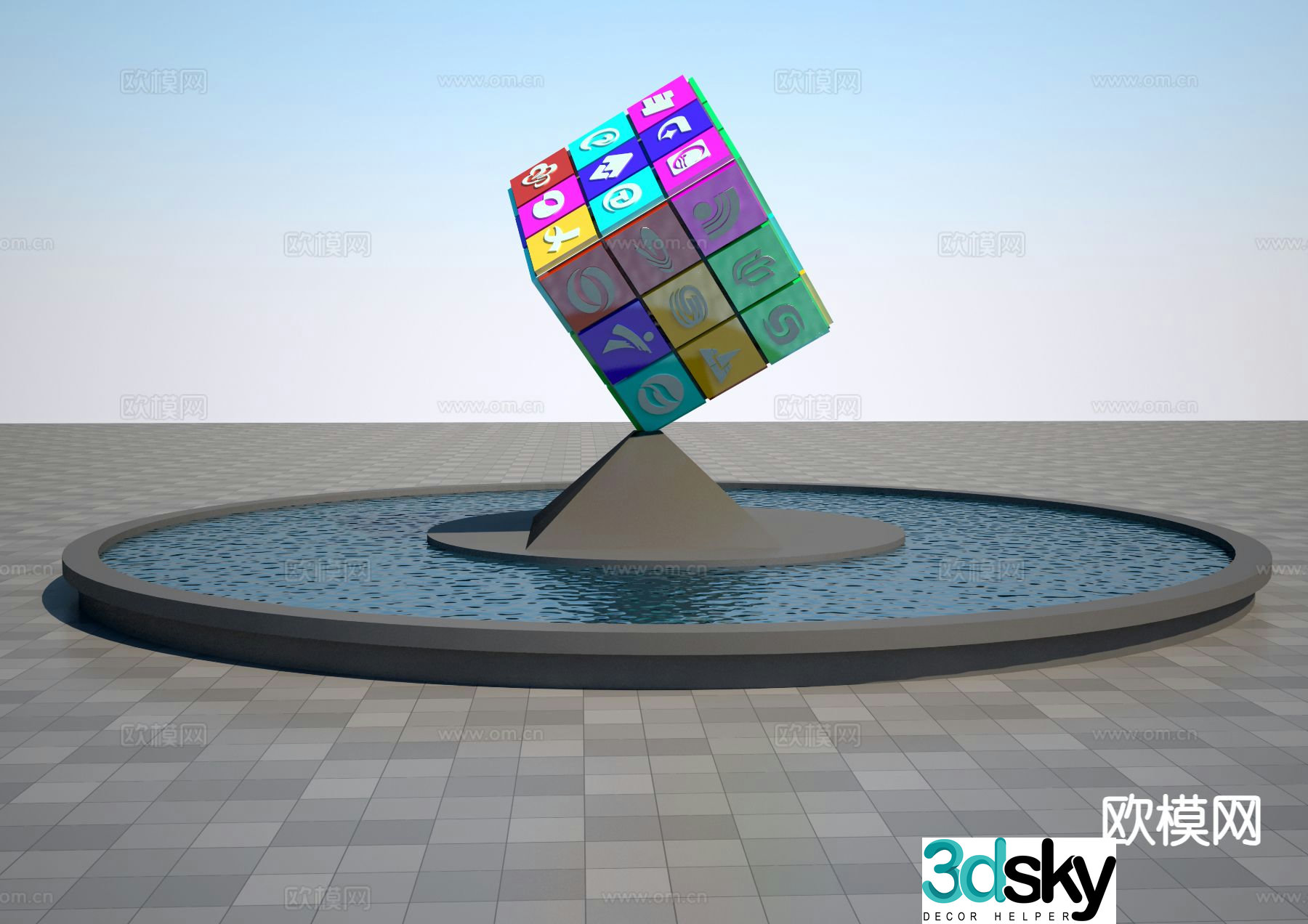 Rubik’s Cube Sculpture Landscape Sculpture 3D Model