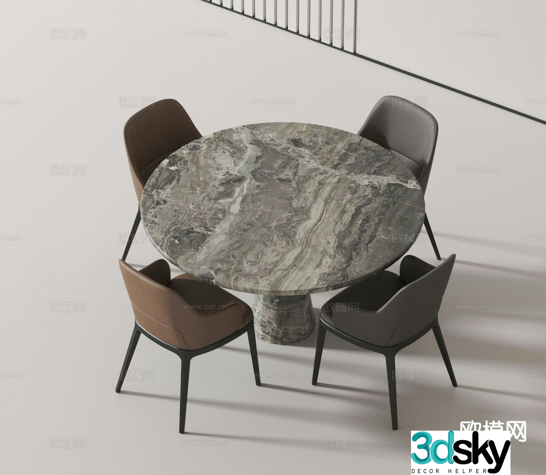 Modern round dining table and chairs 3d model