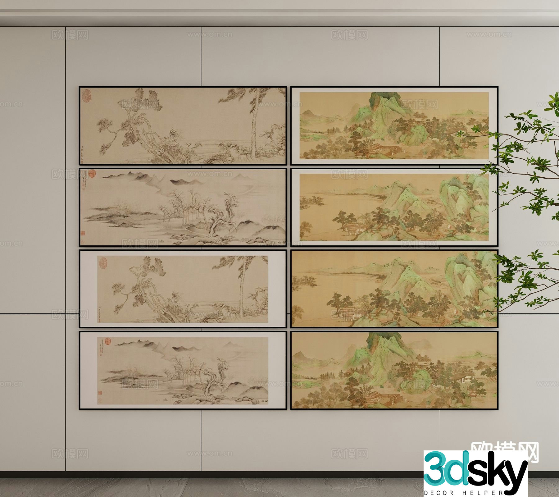 New Chinese style ink painting landscape painting decorative painting 3D model