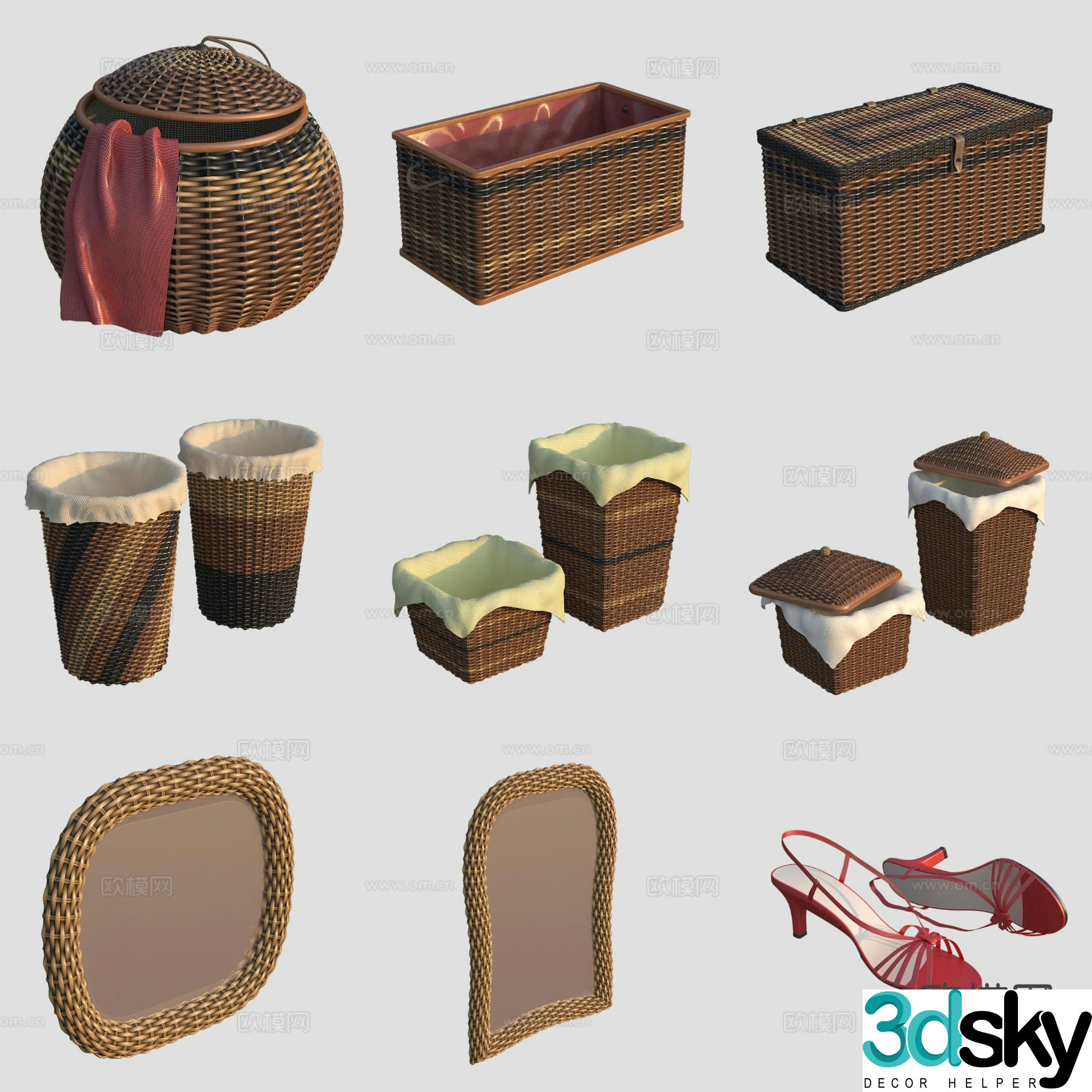 Dirty laundry basket storage basket woven basket bamboo basket 3d model