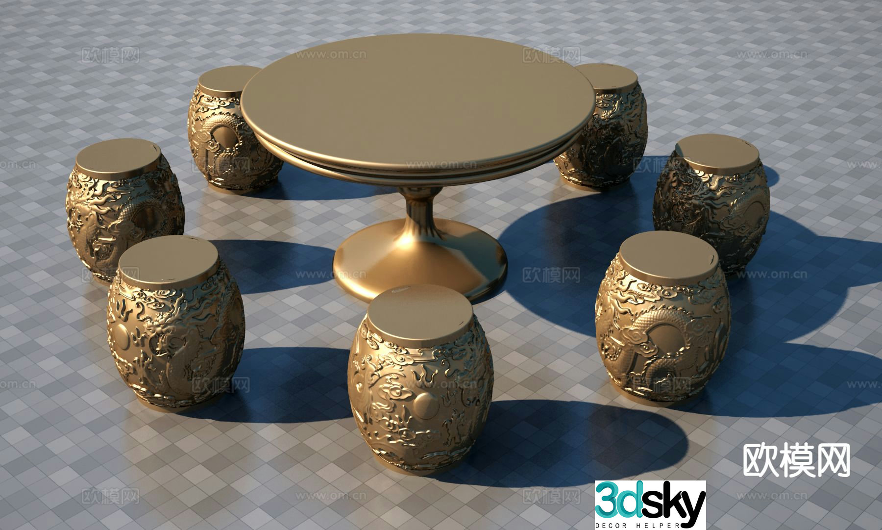 Chinese carved tables and chairs outdoor tables and chairs 3d model