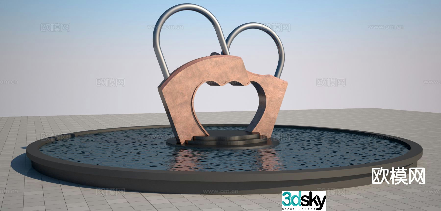 Concentric lock sculpture urban sculpture 3d model