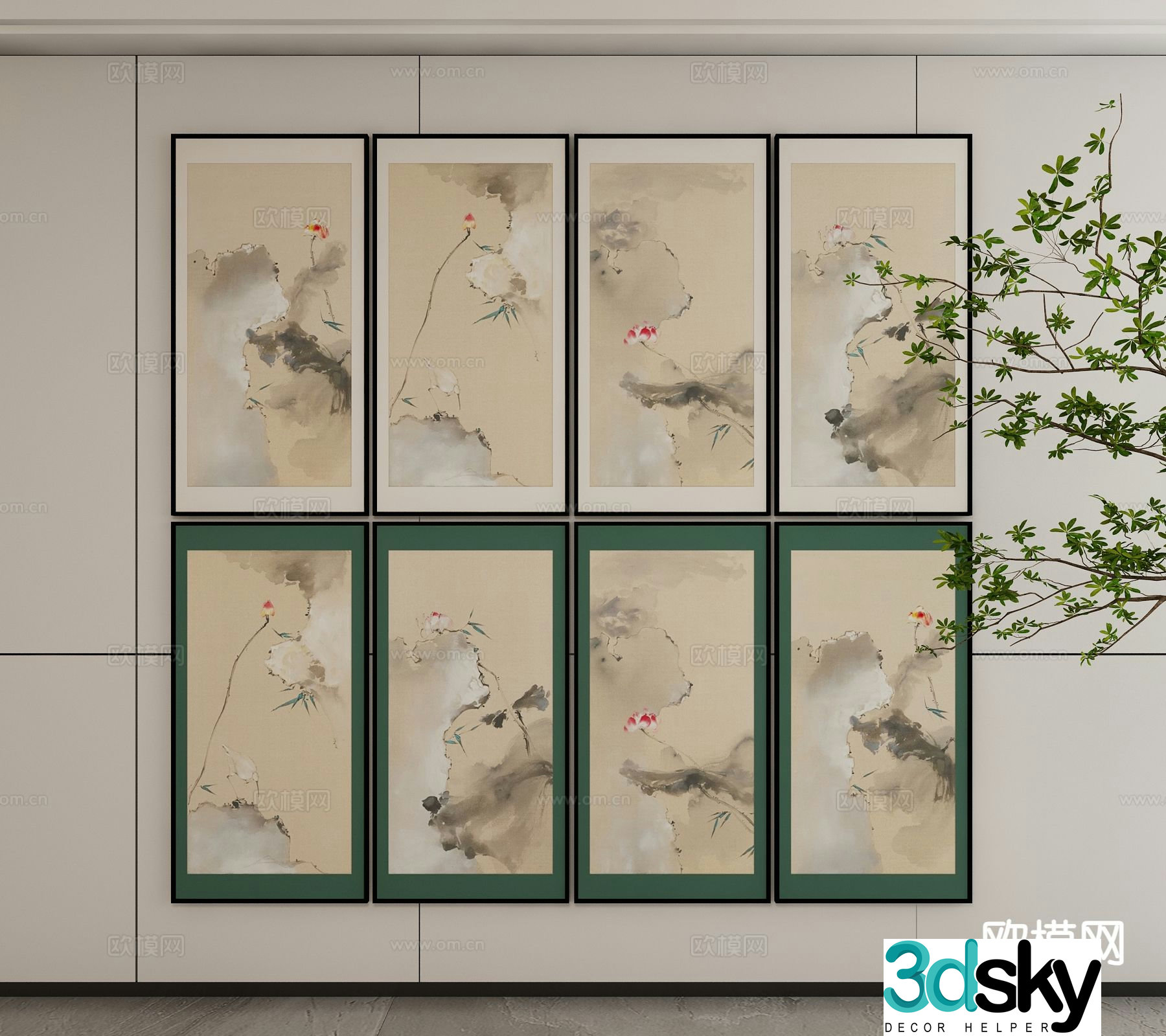 New Chinese style ink painting landscape painting decorative painting 3D model