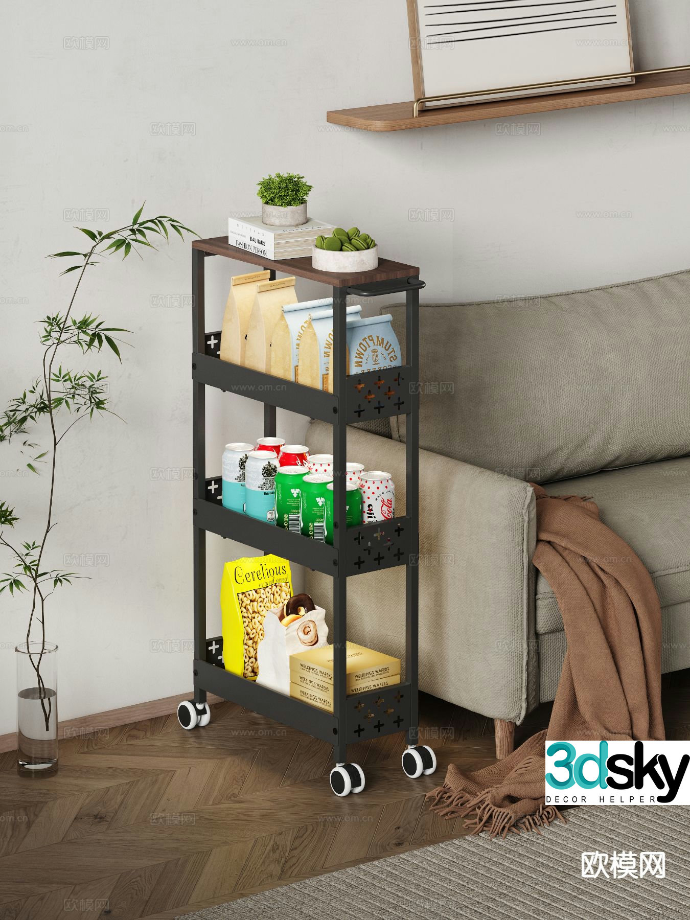 Trolley side table corner table snack rack 3D model