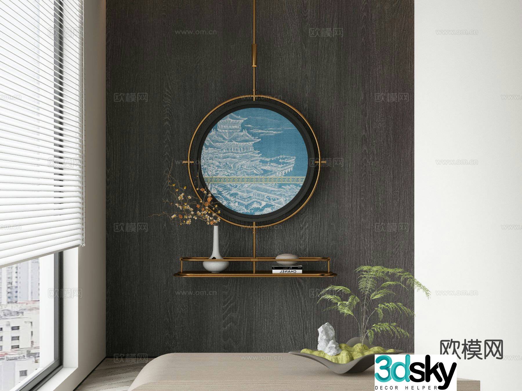 New Chinese style decorative painting round hanging ornament 3D model